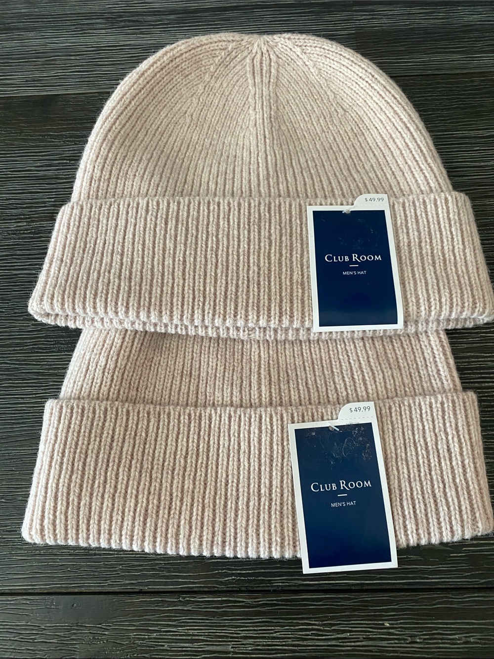 PACK OF 2 Club Room Mens Merino Wool Beanie Hat Beige Oatmeal